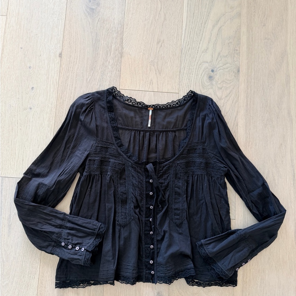 Free People Black Button-Down Blouse
